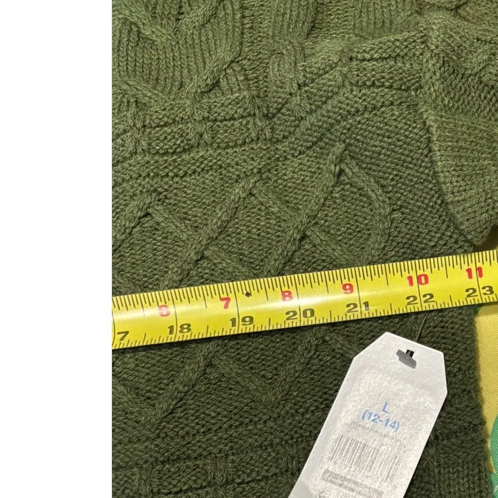 Cottagecore Womens Time and Tru Cable‎ Knit Sweater L Olive Green